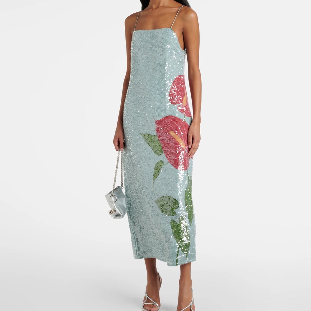 FARM Rio Sequin Midi Dress in Blue and Red